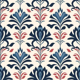 Floral Vector Pattern - Blue Red Flowers on Beige Background