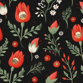 Red and White Floral Pattern on Black Background