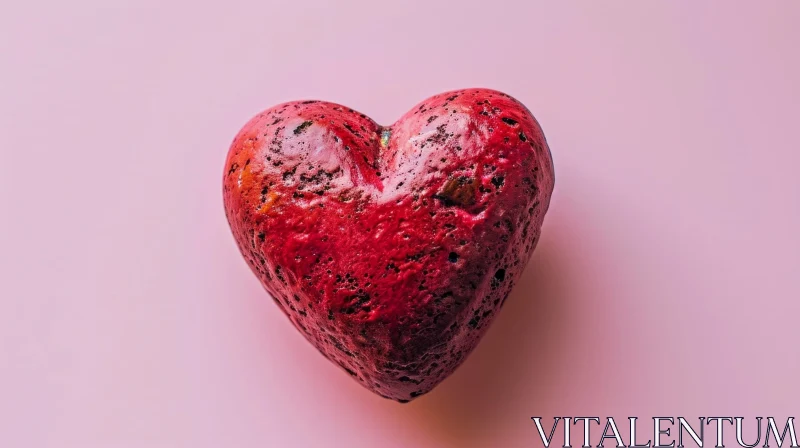 Red Heart-Shaped Rock on Pink Background AI Image