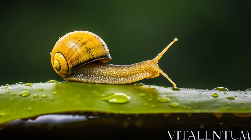 Slow-Moving Snail on Green Leaf - Nature Close-Up AI Image