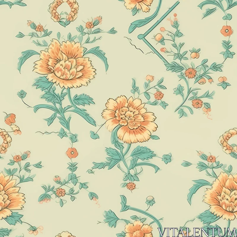 Vintage Floral Pattern on Light Green Background AI Image