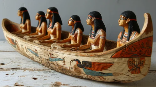 Ancient Egyptian Funerary Boat with Female Figures
