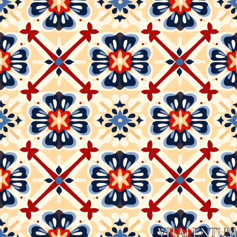 Colorful Floral Tile Pattern - Traditional Design AI Image