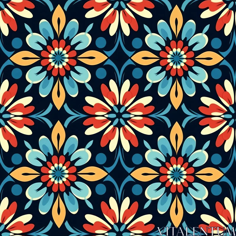 Colorful Floral Tiles Pattern for Design Projects AI Image