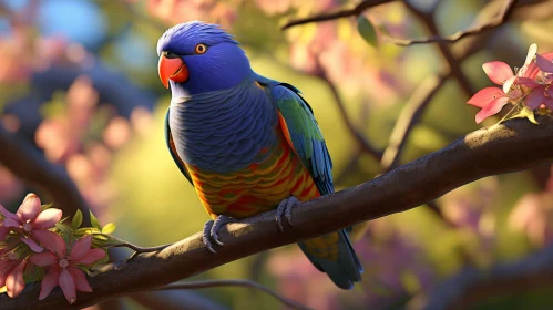 Colorful Parrot on Branch - Digital Painting