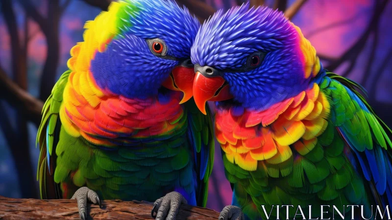 Colorful Parrots on Branch - Nature's Beauty Captured AI Image