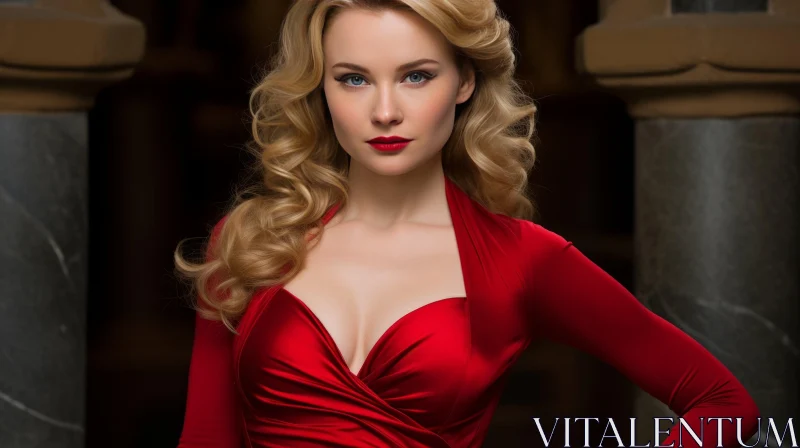 AI ART Confident Woman in Red Dress Portrait