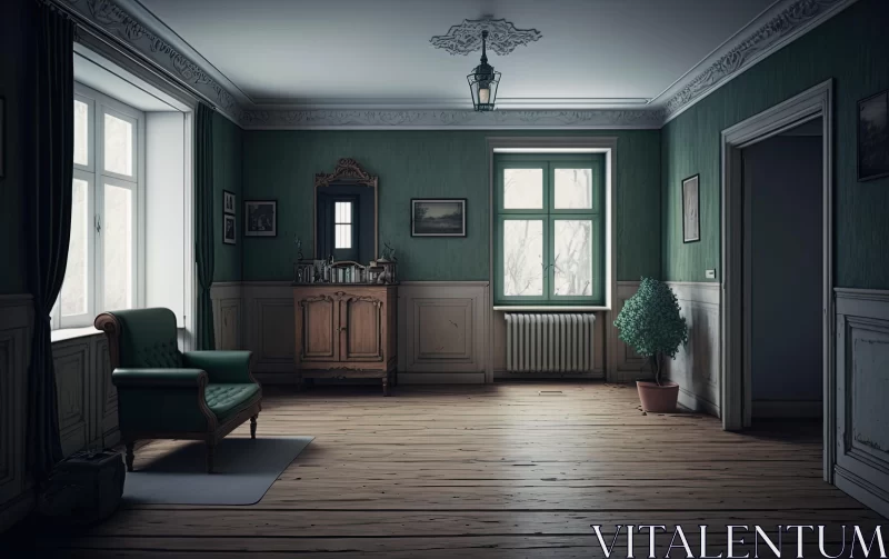 Edwardian Interior Room in Dark Green and Gray | Atmospheric Serenity