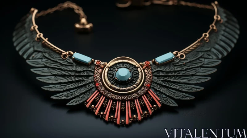 Exquisite Egyptian-Style Gold Necklace with Scarab and Wings AI Image