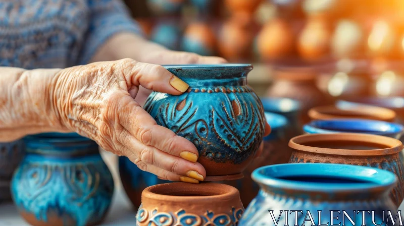 Exquisite Handmade Ceramic Jug with Blue Glaze - Artistic Image AI Image