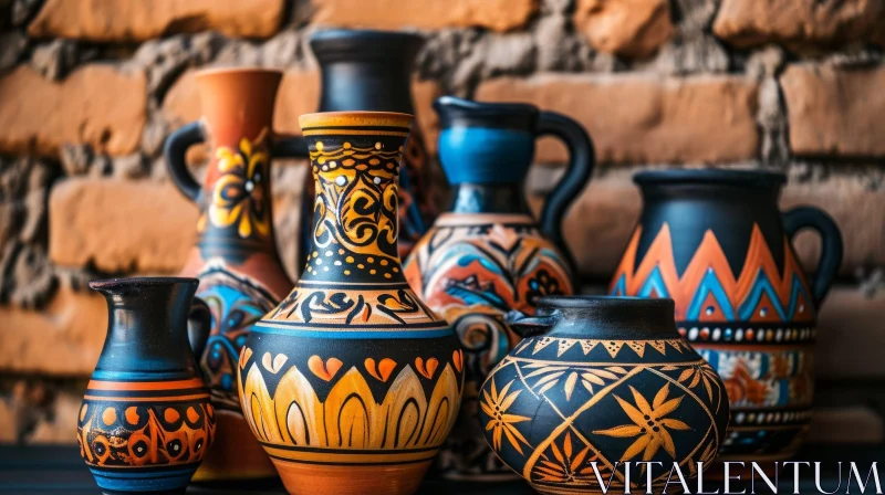 Exquisite Handmade Clay Pots with Geometric and Floral Patterns AI Image