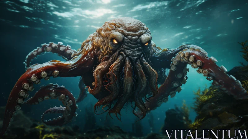 Giant Octopus Digital Painting in Realistic Style AI Image