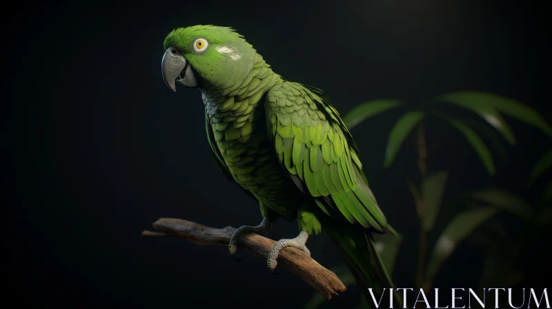 Green Parrot on Branch AI Image