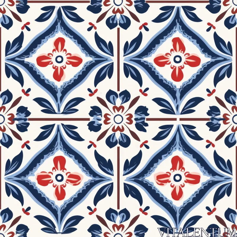 Hand-Painted Ceramic Tiles Seamless Pattern AI Image