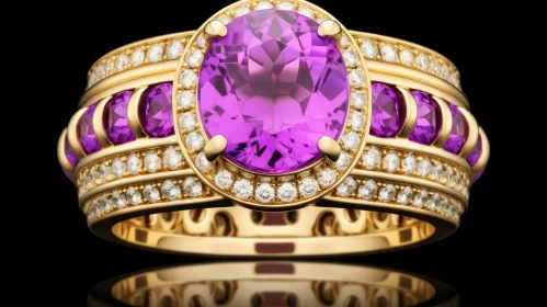 Luxurious Gold Ring with Oval Purple Gemstone | 3D Rendering