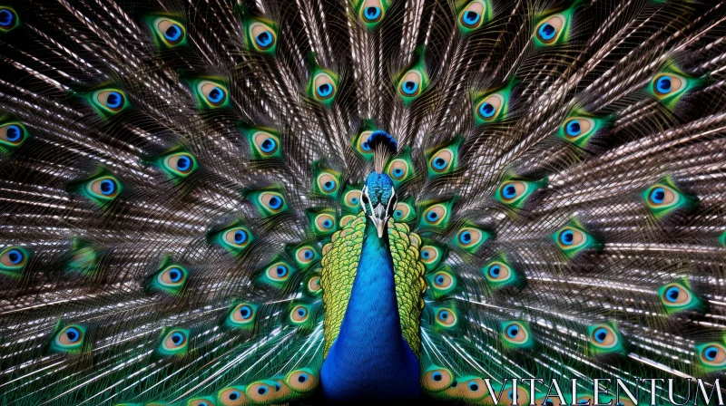 Majestic Peacock Feathers on Green Lawn AI Image