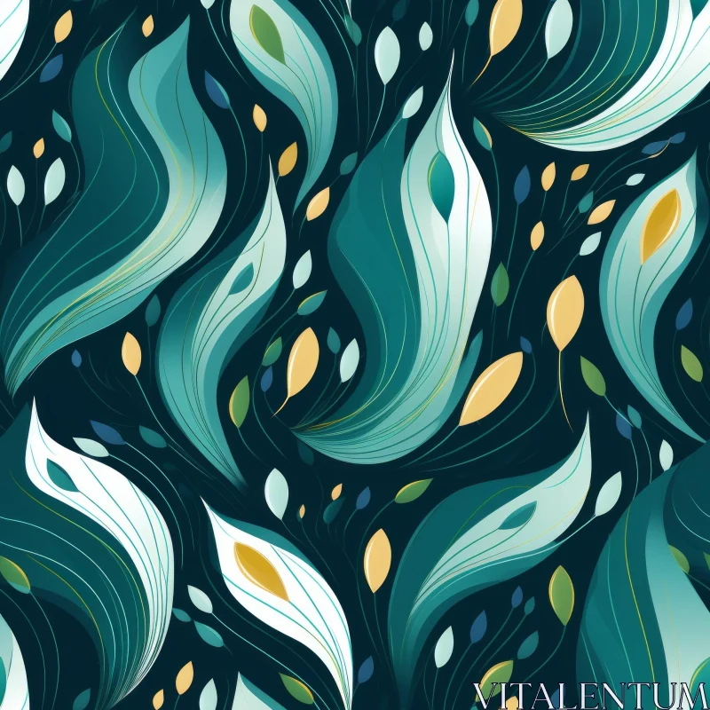 Modern Floral Vector Pattern - Green, Blue, Yellow AI Image