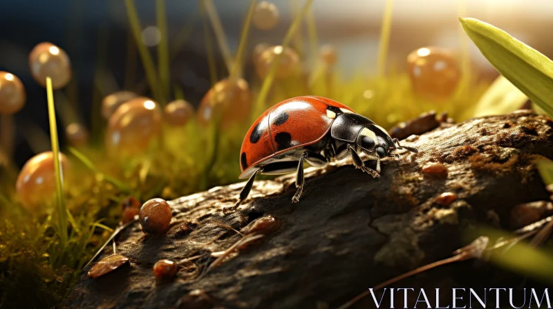 AI ART Red Ladybug on Tree Branch - Nature Image