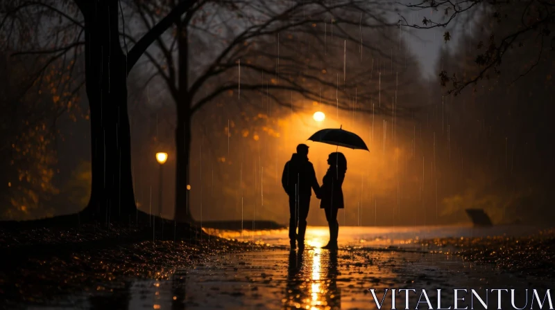 AI ART Romantic Rain Walk: Love Couple Embracing Rainfall