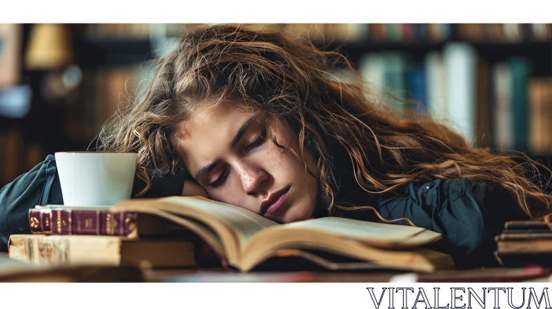 Sleeping Woman on a Book - Serene and Peaceful Artwork AI Image