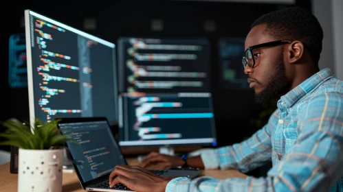 Young African-American Programmer at Work - Technology Art