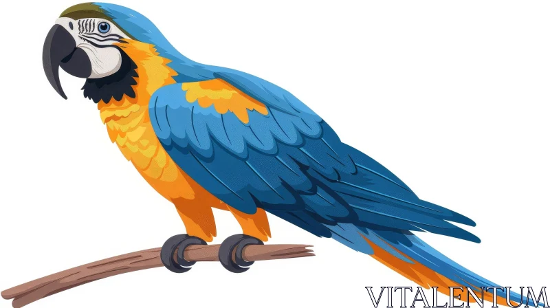 AI ART Beautiful Blue and Yellow Parrot on Branch