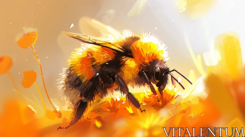 AI ART Bee on Flower Digital Painting