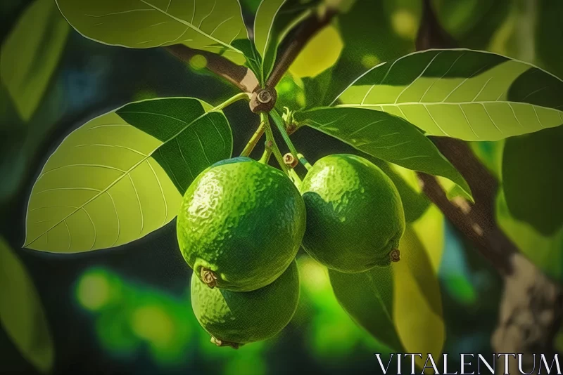 Captivating Image: Green Fruits on a Tree Branch with Intense Light and Shadow AI Image