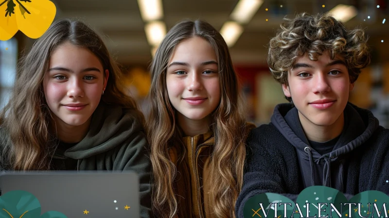Captivating Image of Teenagers in a Library AI Image
