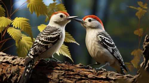 Charming Encounter: Downy Woodpeckers Communicating in Nature