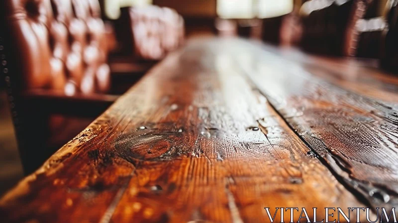 Close-up of a Textured Wooden Table with Water Droplets AI Image