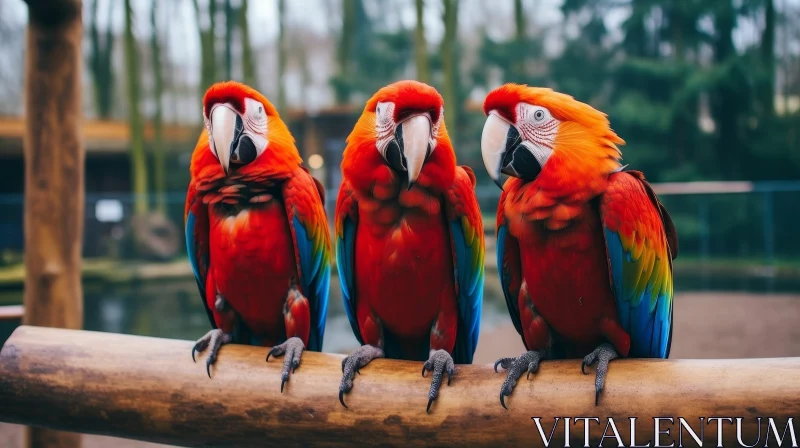 AI ART Colorful Macaws on Branch - Nature Wildlife Photography