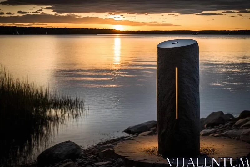 Concrete Pole at Sunset by the Lake | Polished Craftsmanship AI Image