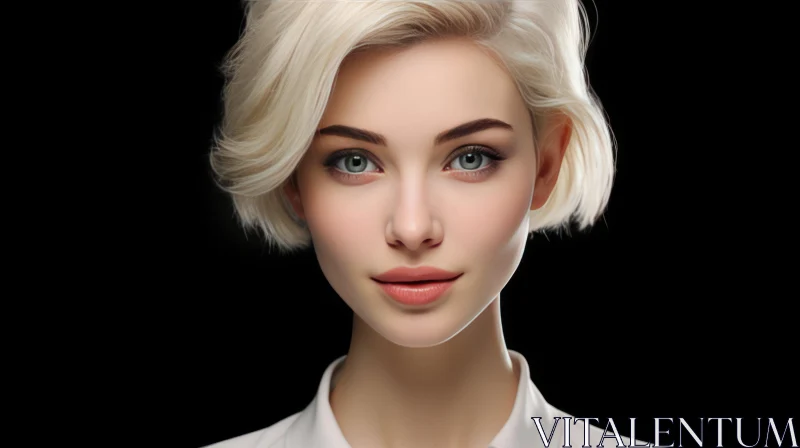 Elegant Portrait of a Young Woman with Blonde Hair and Green Eyes AI Image
