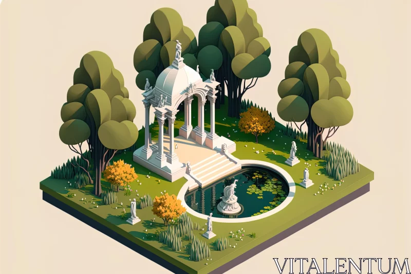 Enchanting Neoclassical Garden with Pond and Gazebo AI Image