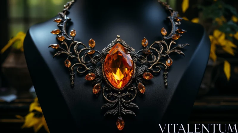 AI ART Exquisite Orange Gemstone Floral Necklace