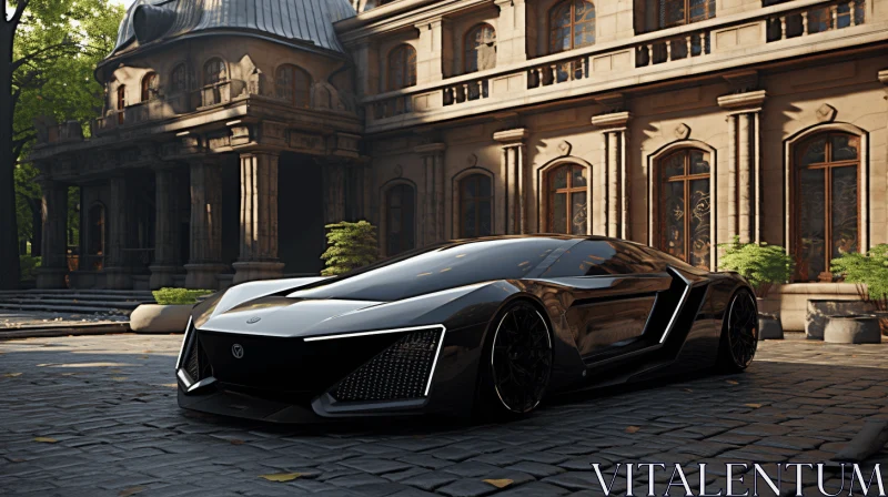 AI ART Futuristic Black Car in an Elegant Courtyard | Opulent Design