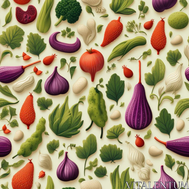 Hand-Drawn Fruits and Vegetables Pattern AI Image