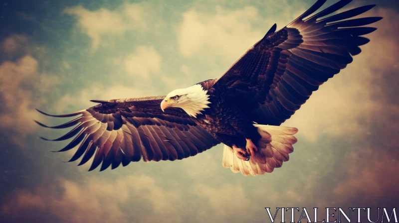 Majestic Bald Eagle Soaring in Cloudy Sky AI Image