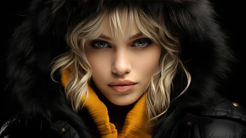 Young Woman in Black Fur Coat