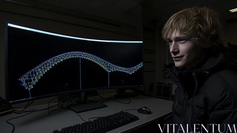 Architectural Marvel: A Young Engineer Designs a Spectacular Bridge AI Image