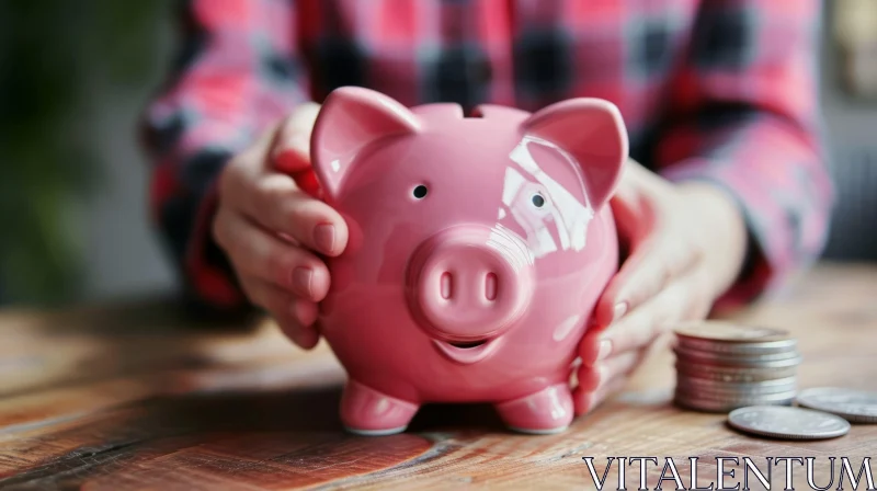 Captivating Image of Child's Hands Holding a Pink Piggy Bank AI Image