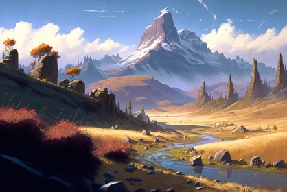 Captivating Mountain Range Painting - Hyper-Detailed Nature Art