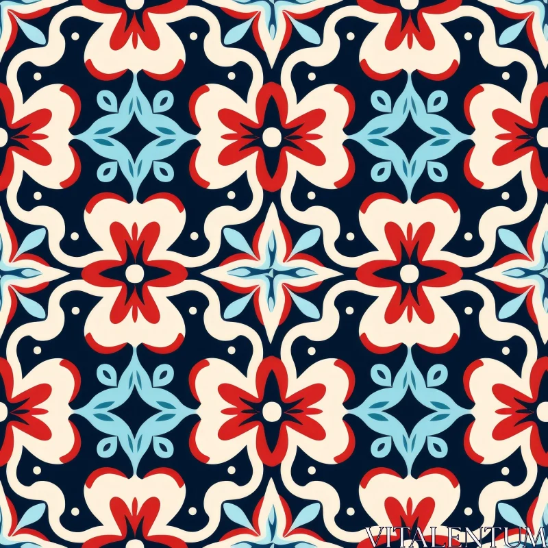 Colorful Floral Tile Pattern for Backgrounds and Prints AI Image