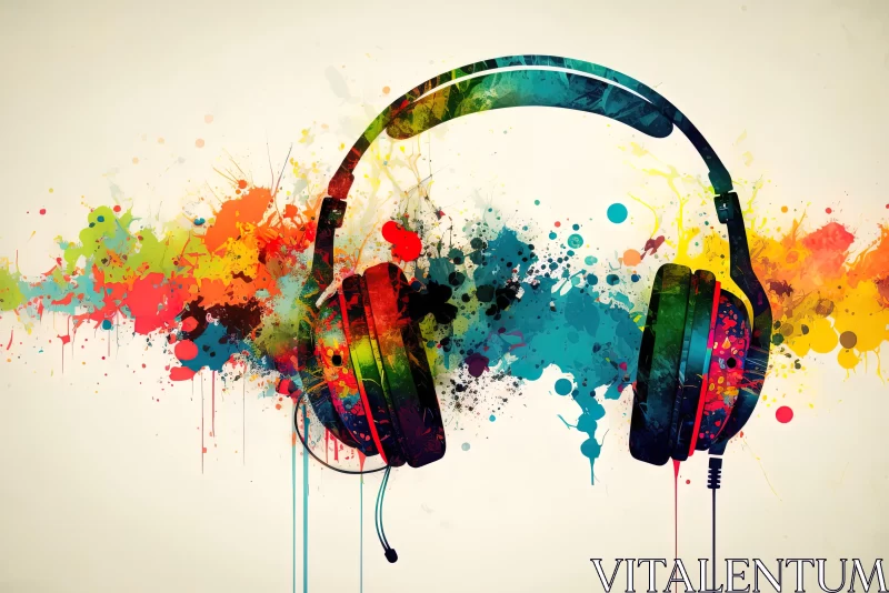 Colorful Headphones and Paint Splatters: Enchanting and Calming Artwork AI Image