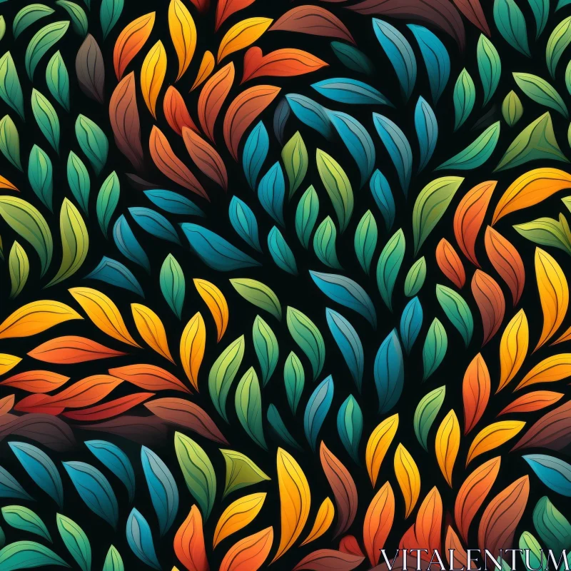 AI ART Colorful Leaves Seamless Pattern on Black Background