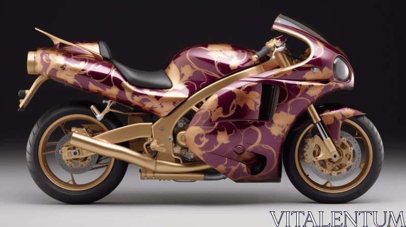 Exquisite Gold and Purple Motorcycle with Intricate Swirl Artwork AI Image