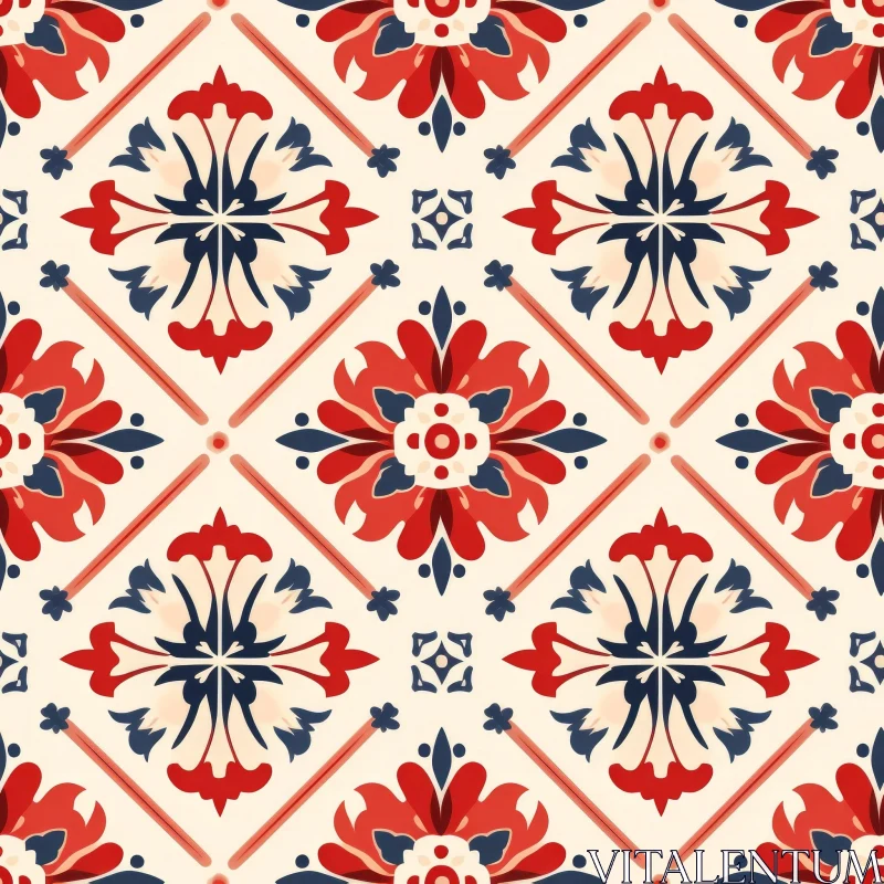 Floral Tile Pattern - Portuguese Azulejos Design AI Image