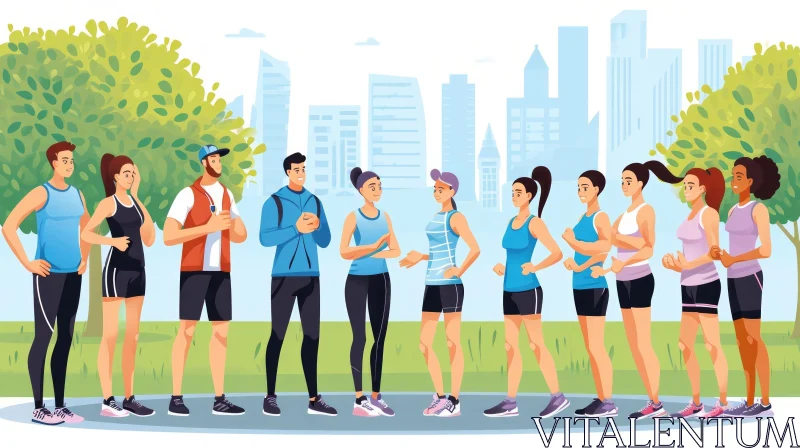 Group of People in Sportswear Standing in a Park AI Image