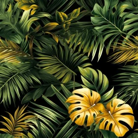 Intricate Tropical Leaf Pattern - Black Background